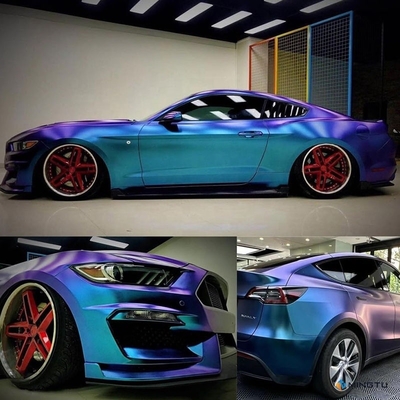 Stretchable Air Release Automotive Vinyl Wrap in Glossy Metallic Kameleon Purple Blue